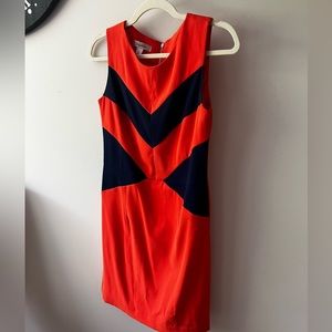 Cute orange/navy dress with gold exposed zipper